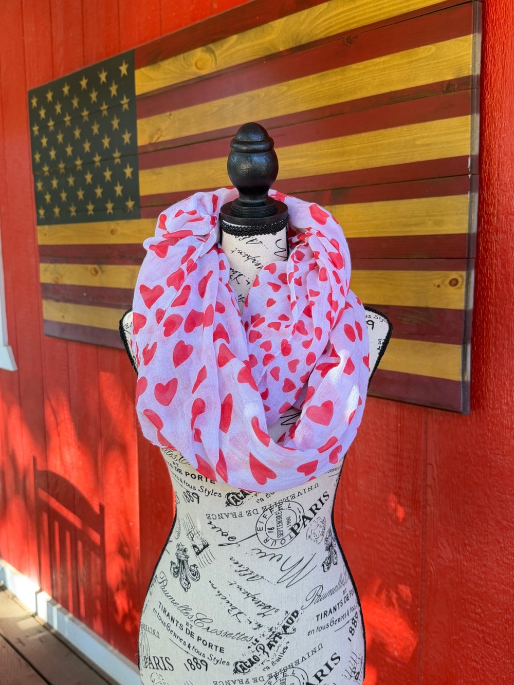 Pink Heart-Print Infinity Scarf - Women's Lightweight Wrap - Picture 2 of 3